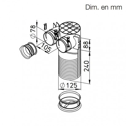 Plénum terminal coudé Ø 75 mm [- FRS-DWK 2-75/125 - Réseau FlexPipe - Helios]