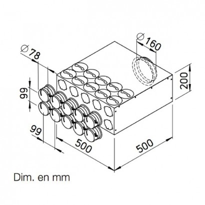 Collecteur intermédiaire 10 piquages pour conduits ronds Ø 75 mm [- FRS-VK 10-75/160 - Réseau FlexPipe - Helios]