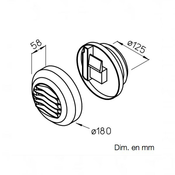 Bouche d'extraction hygroréglable ronde DN125 pour Salle de bain