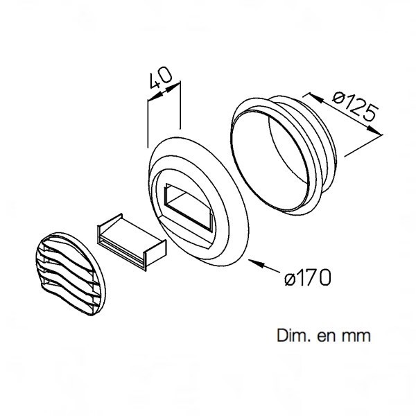 Bouche autoréglable d'extraction Ø 125 mm - AE - débit de 15 à 150 m3/h [