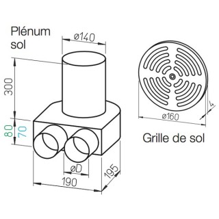 Kit plenum sol DN 140 + grille [- FRS-BKGS 2-63 et 2-75 - Réseau FlexPipe - Helios]