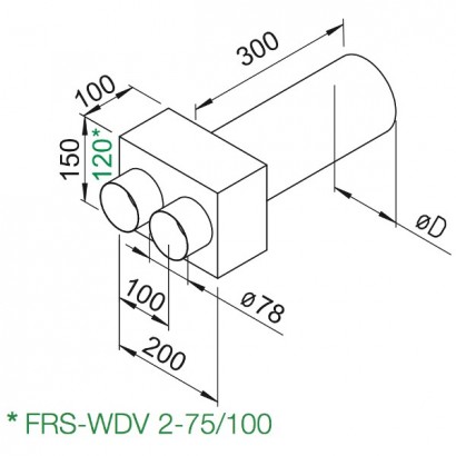 Plénum droit DN 100 ou DN 125 [- FRS-WDV 2-75/100 ou 2-75/125- Réseau FlexPipe - Helios]