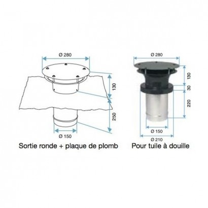 Sortie de toiture ronde Ø 125 et 150 mm [- accessoire VMC - Aldès]