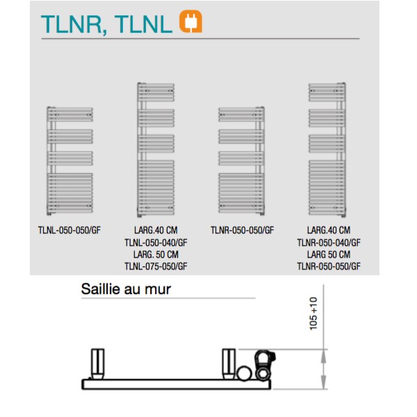 Sèche-serviette ACOVA - CALA Asymétrique à Gauche - électrique 500W  TLNL-050-40/GF