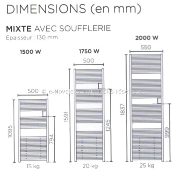 Radiateur sèche-serviettes électrique 1000W + soufflerie 1000W blanc  brillant 851129 Doris Digital Atlantic