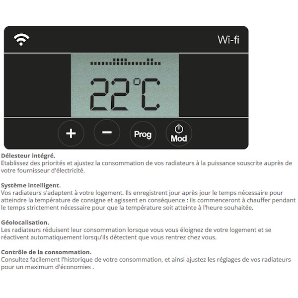 Radiateur à inertie Wifi Terre Lunaire 1500W Horizontal - Valderoma TL1500W  - Vita Habitat