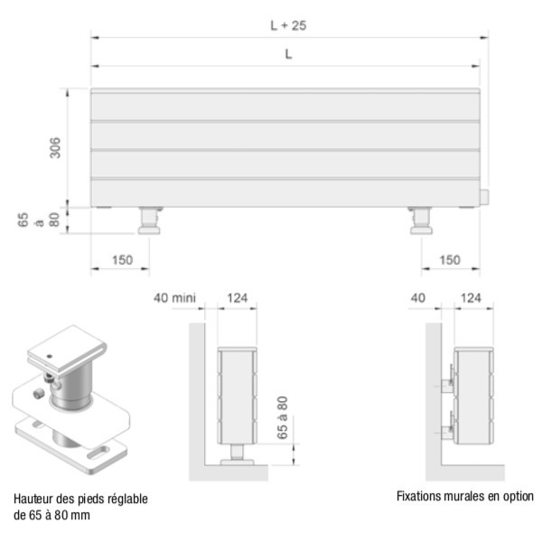 Radiateur electrique ACOVA FASSANE Plinthe 1500W - inertie fluide -  TVLXD-150-150/F