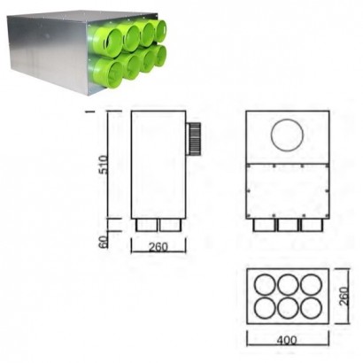 Caisson de distribution insonorisée 1 x Ø 160 à 90°- 6 x Ø 90 [- Conduits et accessoires VMC en PEHD - Brink]