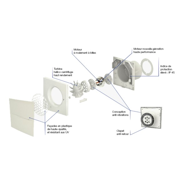 Extracteur d'air silencieux PK 125 - WHSP 2 vitesses - 360/460m³/h