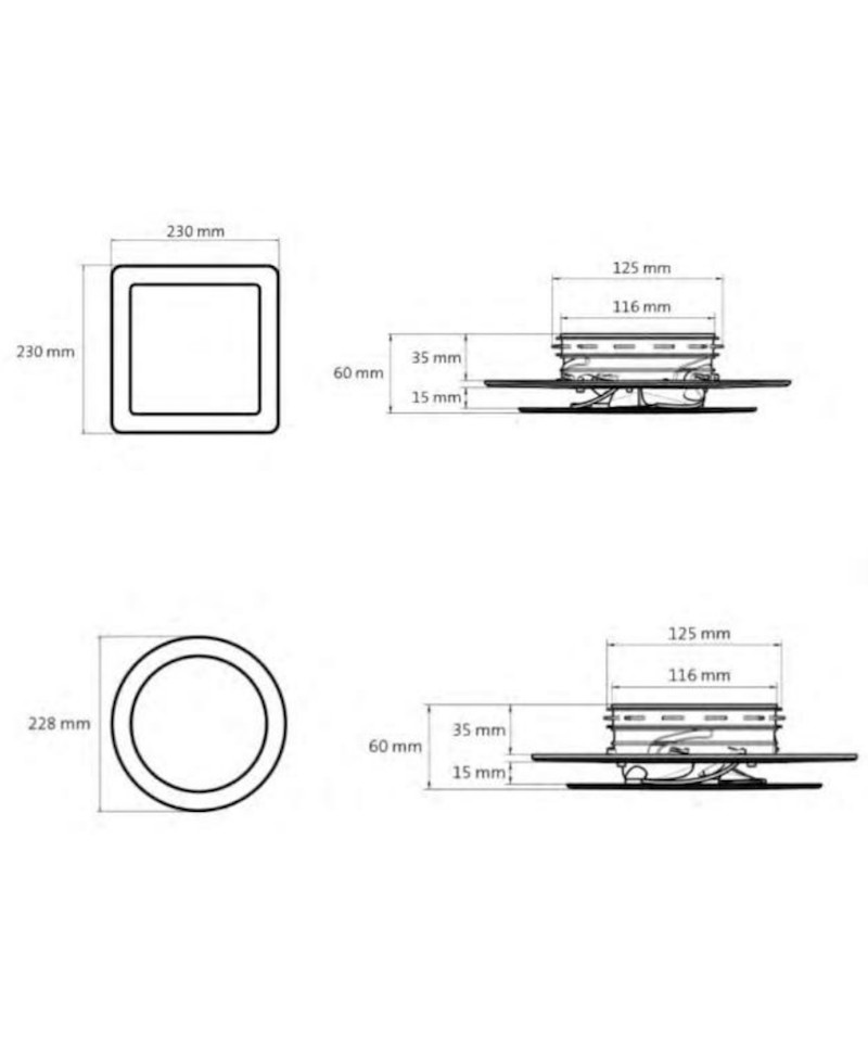 Bouche fixe d'extraction design carrée