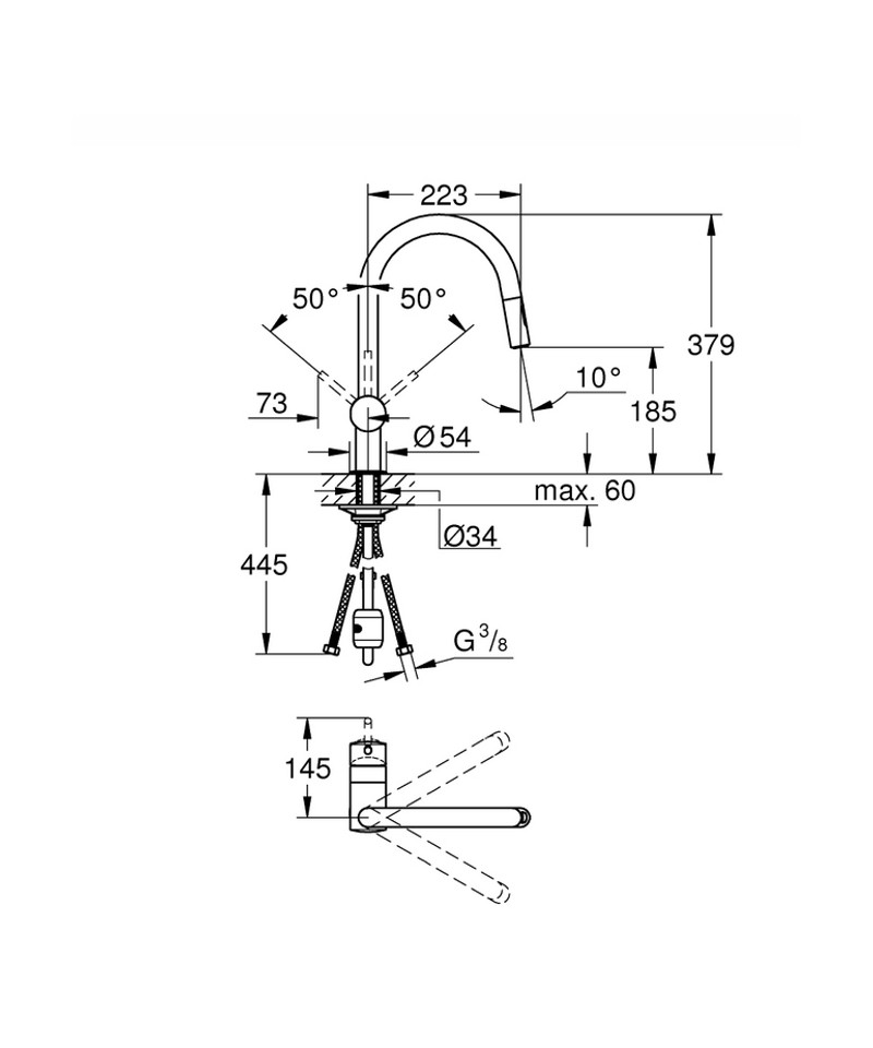 MINTA Mousseur extractible 2 jets - Mitigeur monocommande évier cuisine -  GROHE