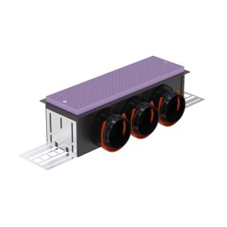 Boîtier de bouche CLD-P - raccordement latéral 3 x Ø 75 ou 90 mm - Hauteur 115 mm - pour grille longue [- Réseau PEHD - Zehnder]