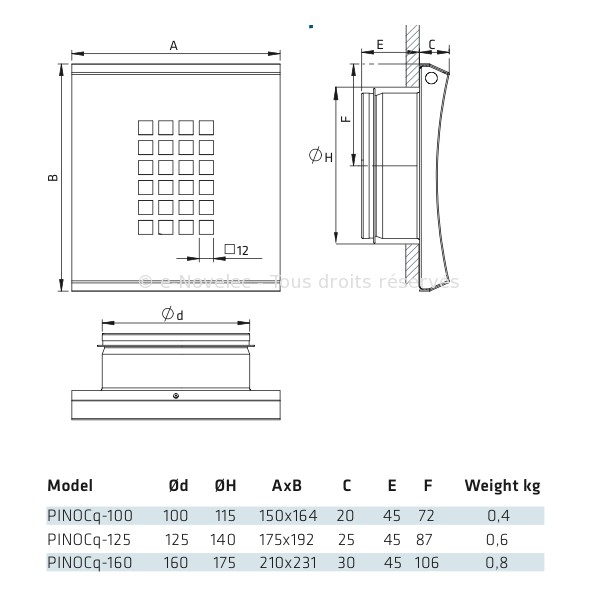 Bouche VMC 160 mm Réglable en Acier Blanc Laqué - Insufflation - Durable et  Élégante - VMC Simple et Double Flux - Installation Mur ou Plafond - DN160